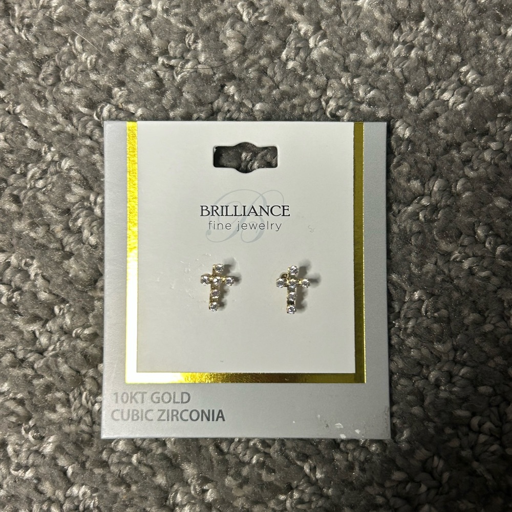 Brilliance 10K Gold Cross Earrings